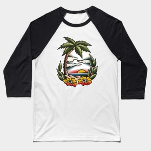 Paradise Beach Tattoo Design Baseball T-Shirt